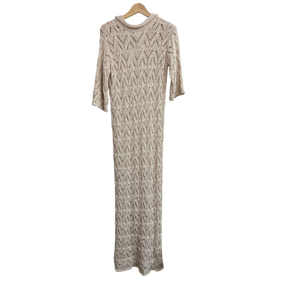 Velvet by Spencer Graham Jacqueline Crochet Maxi Dress Beige Knit Womens S‎ NWT - Picture 3 of 7